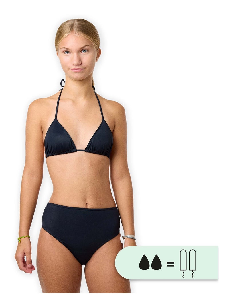 Culotte de Bain Menstruel taille haute pour ados - Flux moyen Noir - Kiabi