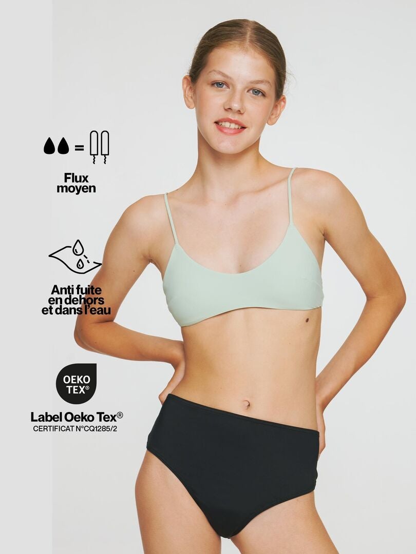 Culotte De Bain Menstruel Taille Haute Pour Ados Flux Moyen Noir