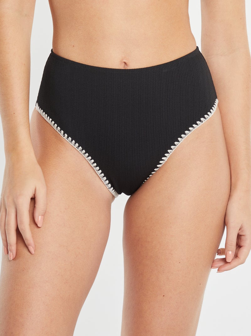 Culotte de bain taille haute en nid d'abeille Noir/blanc - Kiabi