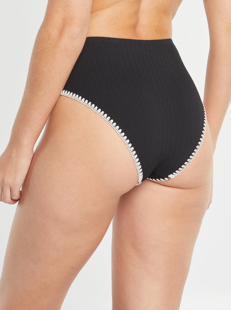 Culotte de bain taille haute en nid d'abeille Noir/blanc - Kiabi