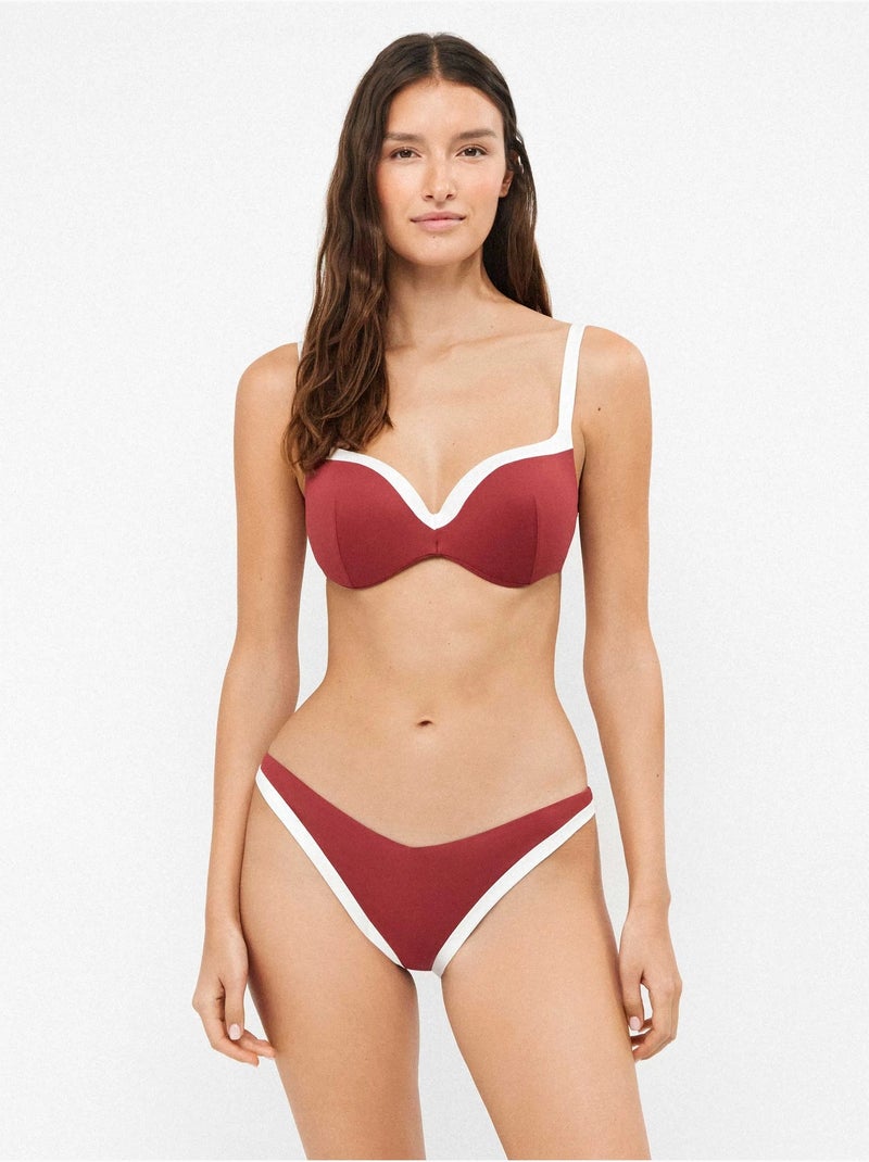 Culotte de bikini brésilien coupe v bicolore Bordeaux - Kiabi