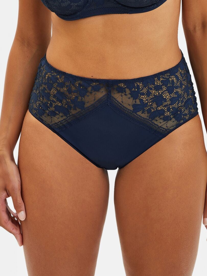 Culotte dentelle et microfibre 'Sans complexe' bleu marine - Kiabi