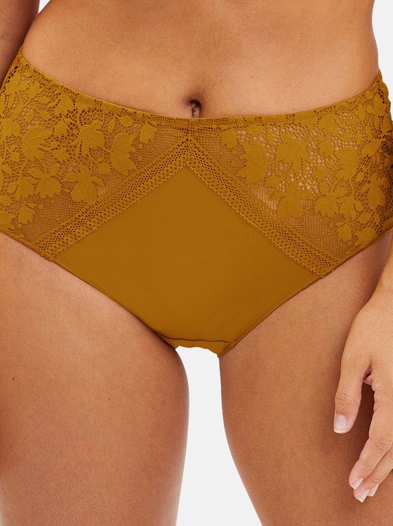 Culotte dentelle et microfibre 'Sans complexe' Jaune - Kiabi