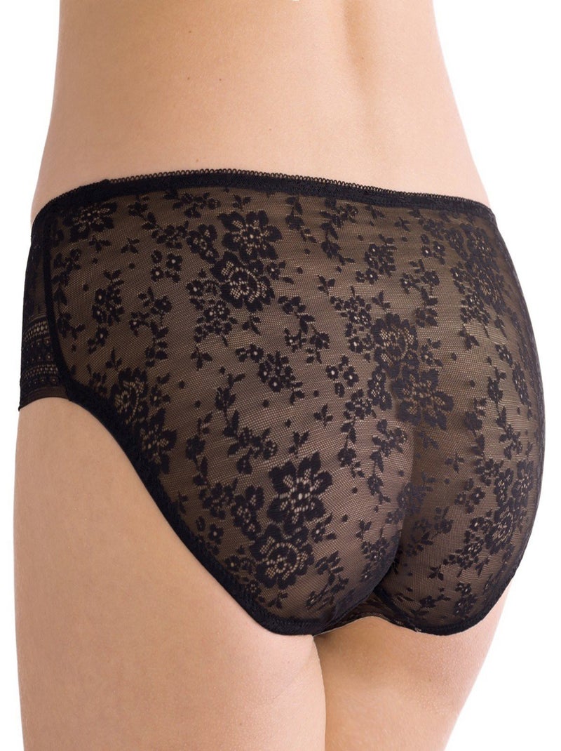 Culotte dos transparent en dentelle Fleur Noir - Kiabi