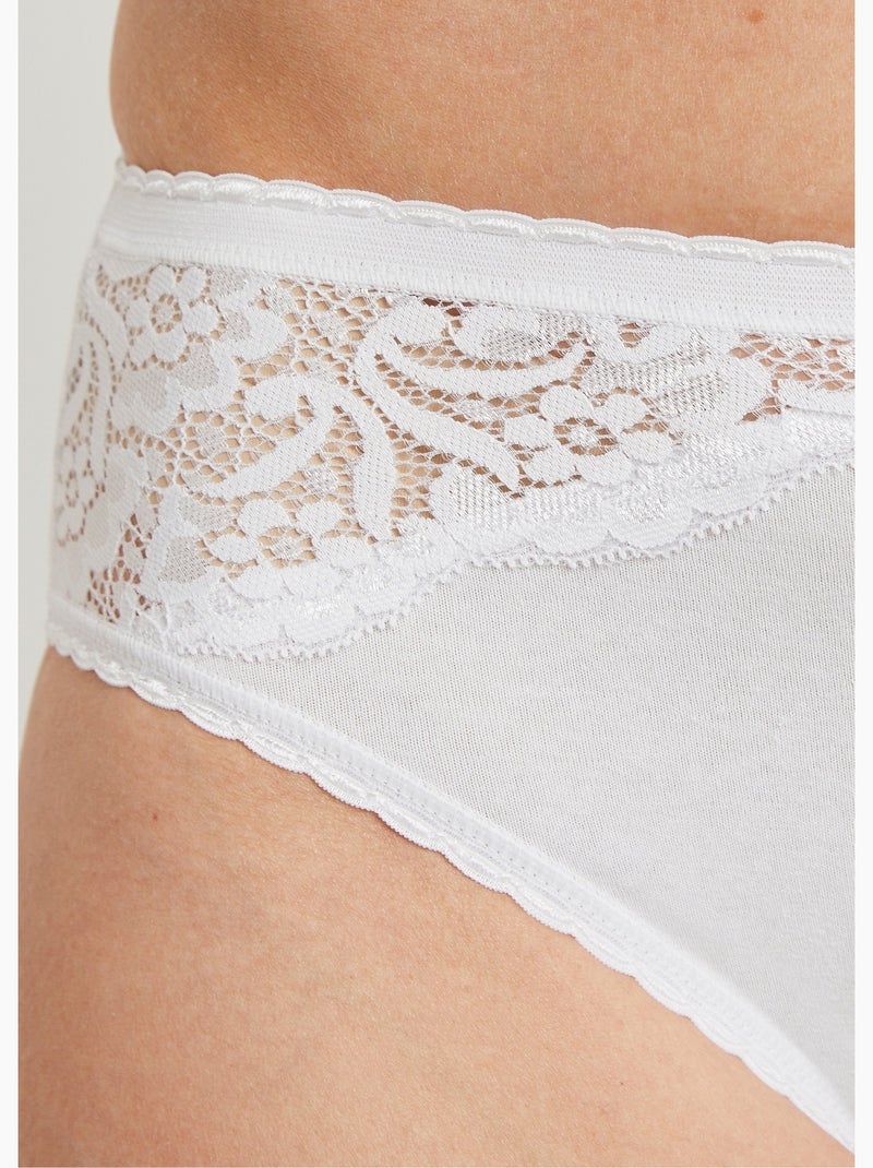 Culotte échancrée dentelle coton - lot de 3 - Afibel Blanc - Kiabi