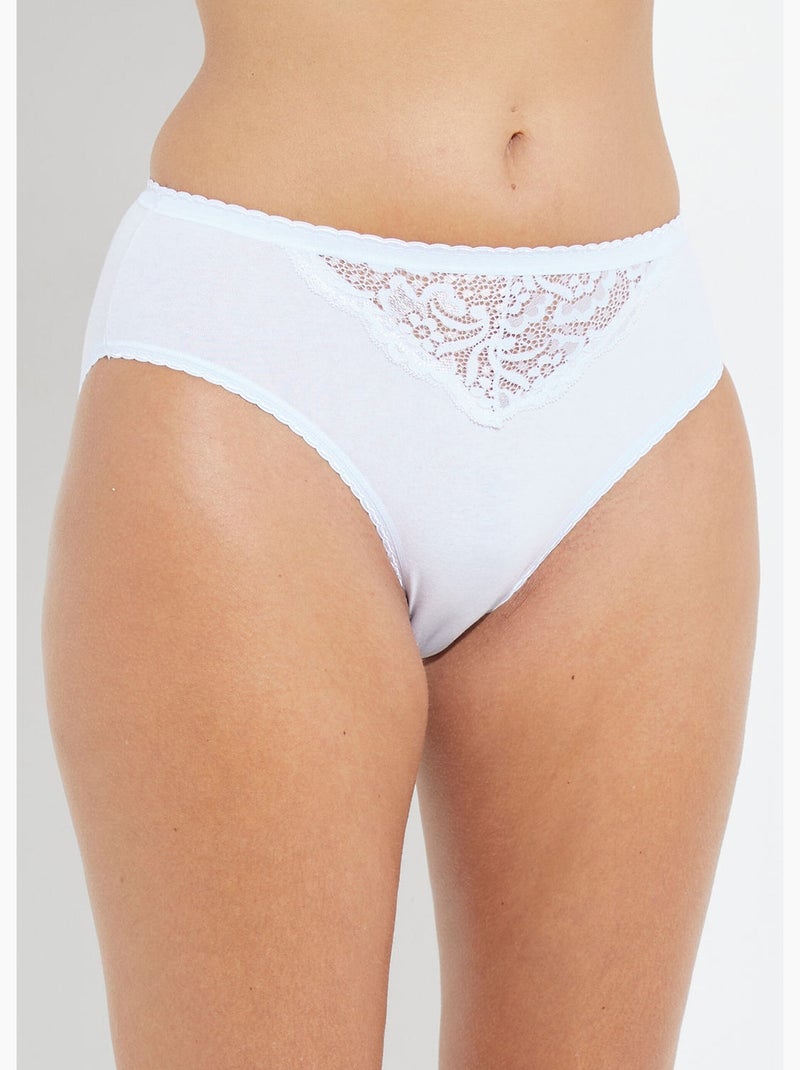 Culotte échancrée dentelle coton - lot de 3 - Afibel Blanc - Kiabi
