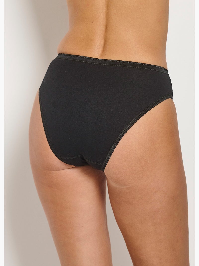 Culotte échancrée dentelle coton - lot de 3 - Afibel Noir - Kiabi