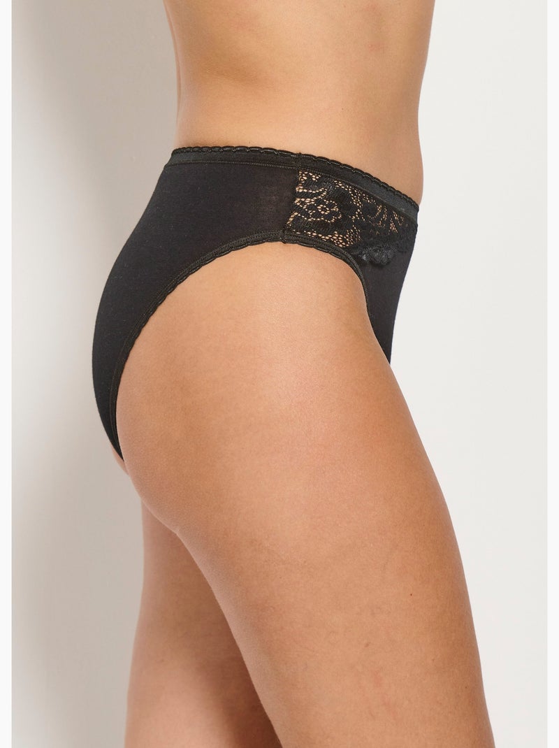 Culotte échancrée dentelle coton - lot de 3 - Afibel Noir - Kiabi