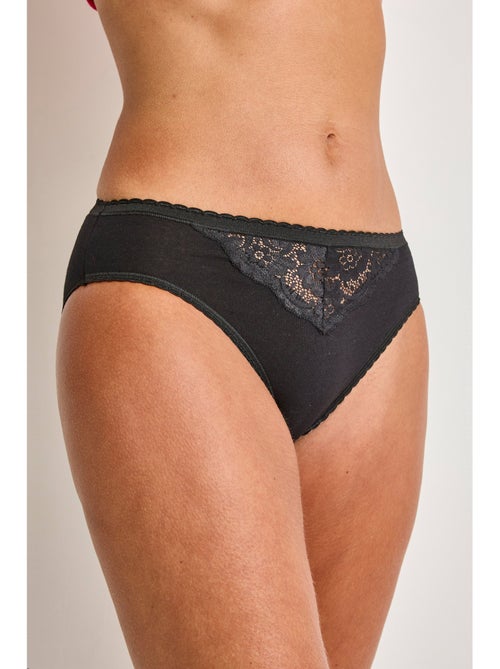 Culotte échancrée dentelle coton - lot de 3 - Afibel - Kiabi