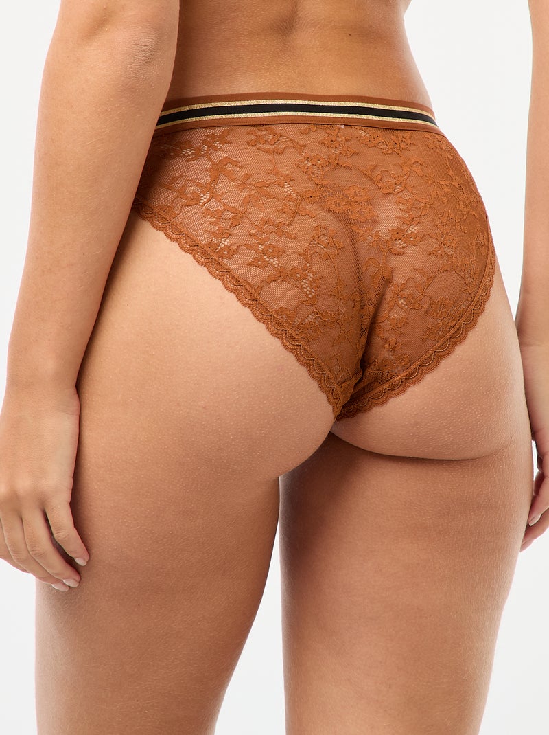 Culotte en dentelle avec taille élastique pailletée Marron - Kiabi