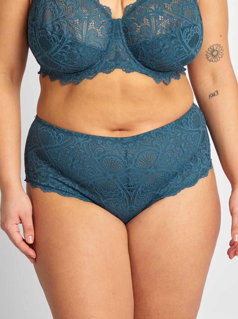 Culotte en dentelle et en microfibre bleu - Kiabi
