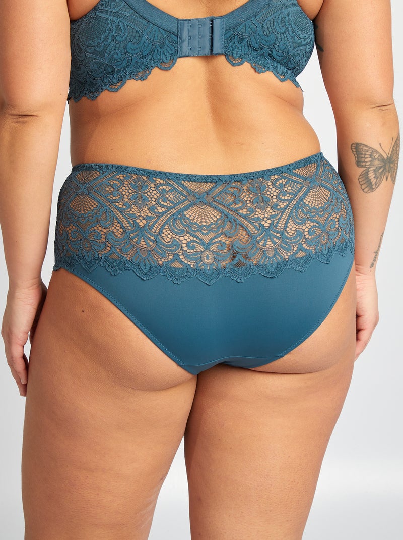 Culotte en dentelle et en microfibre bleu - Kiabi