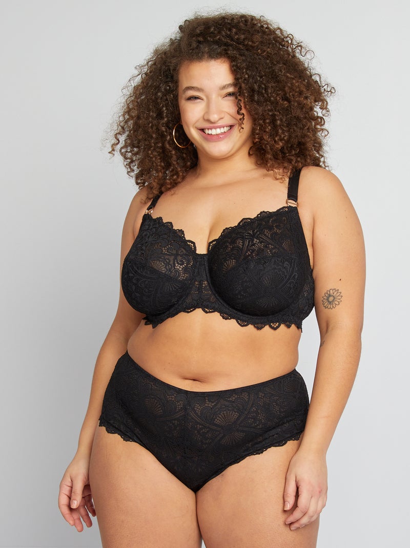 Culotte en dentelle et en microfibre noir - Kiabi