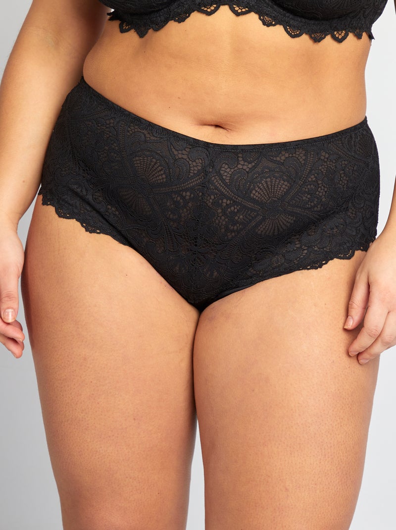 Culotte en dentelle et en microfibre noir - Kiabi
