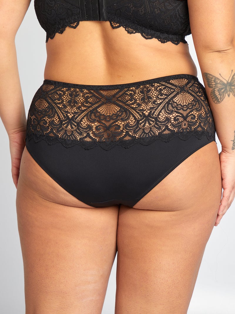 Culotte en dentelle et en microfibre noir - Kiabi