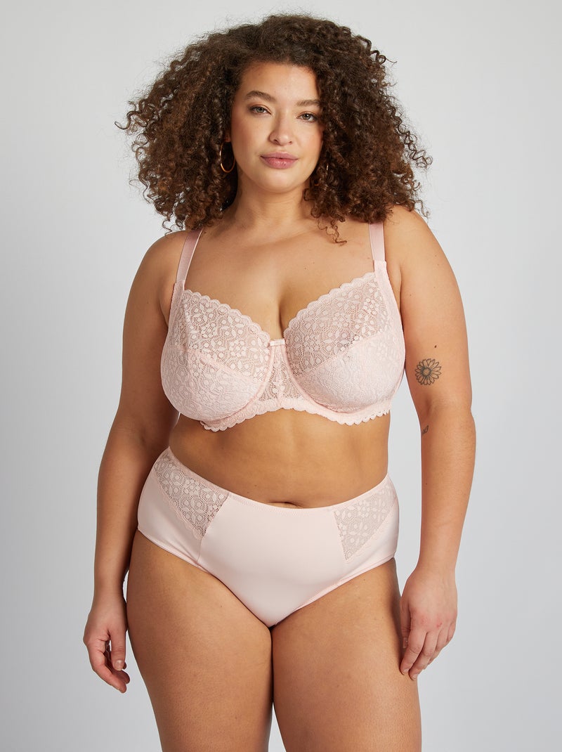 Culotte en dentelle et microfibre Rose - Kiabi