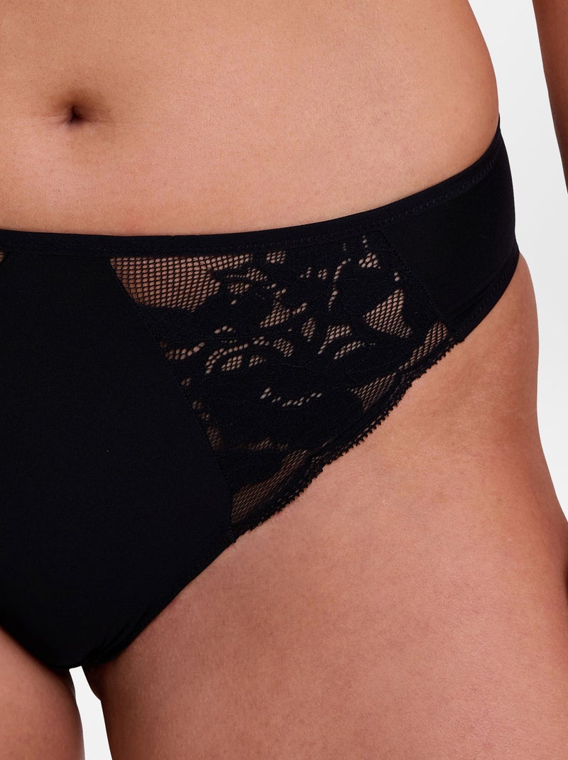 Culotte en dentelle, tulle et microfibre 'Sans complexe' Noir - Kiabi