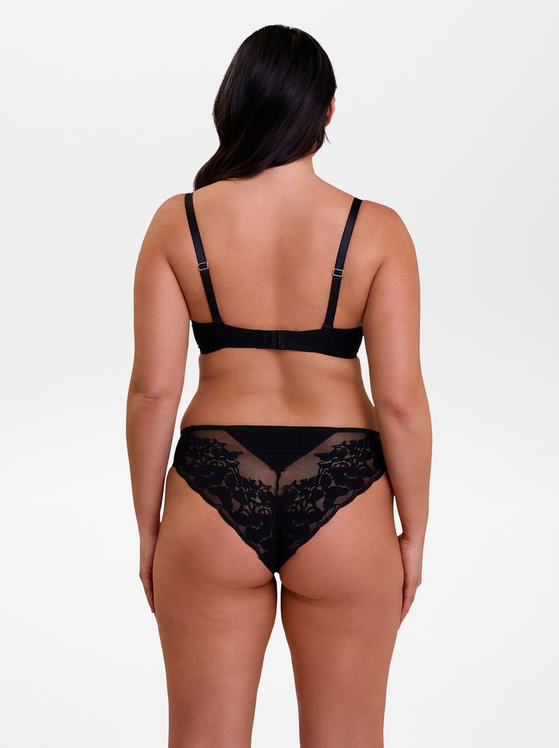 Culotte en dentelle, tulle et microfibre 'Sans complexe' Noir - Kiabi