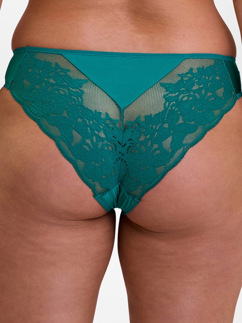 Culotte en dentelle, tulle et microfibre 'Sans complexe' Vert - Kiabi