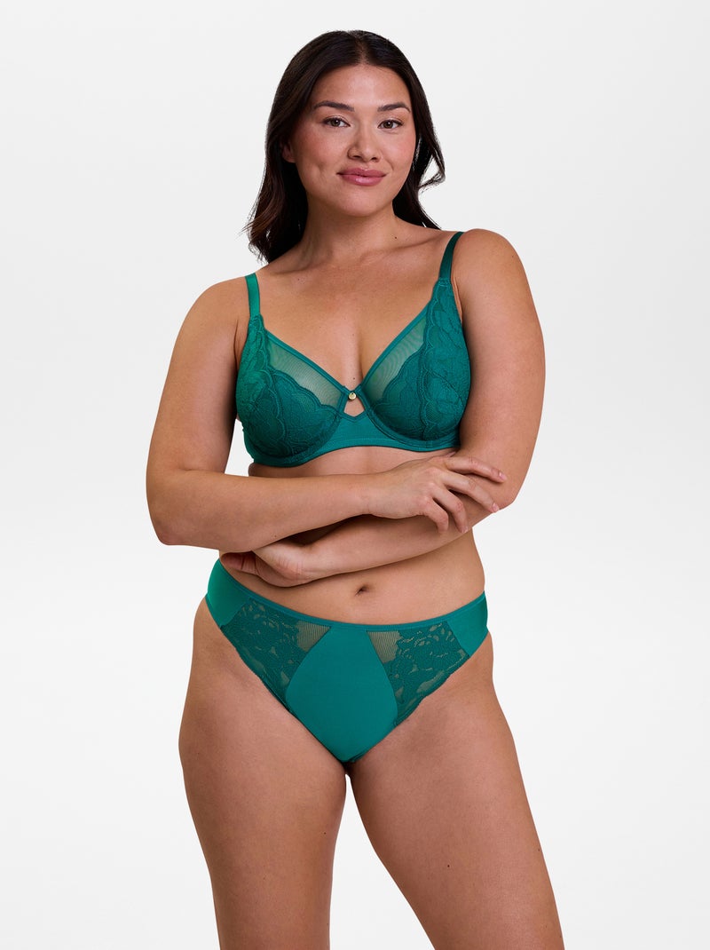 Culotte en dentelle, tulle et microfibre 'Sans complexe' Vert - Kiabi