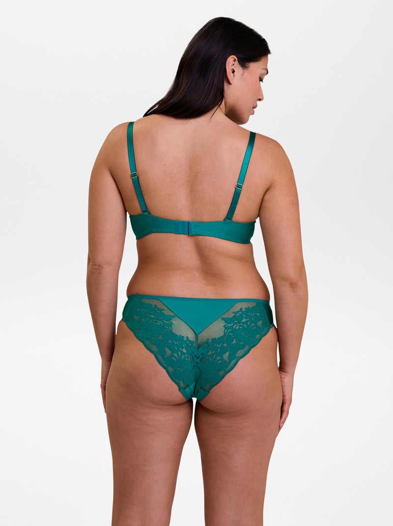 Culotte en dentelle, tulle et microfibre 'Sans complexe' Vert - Kiabi