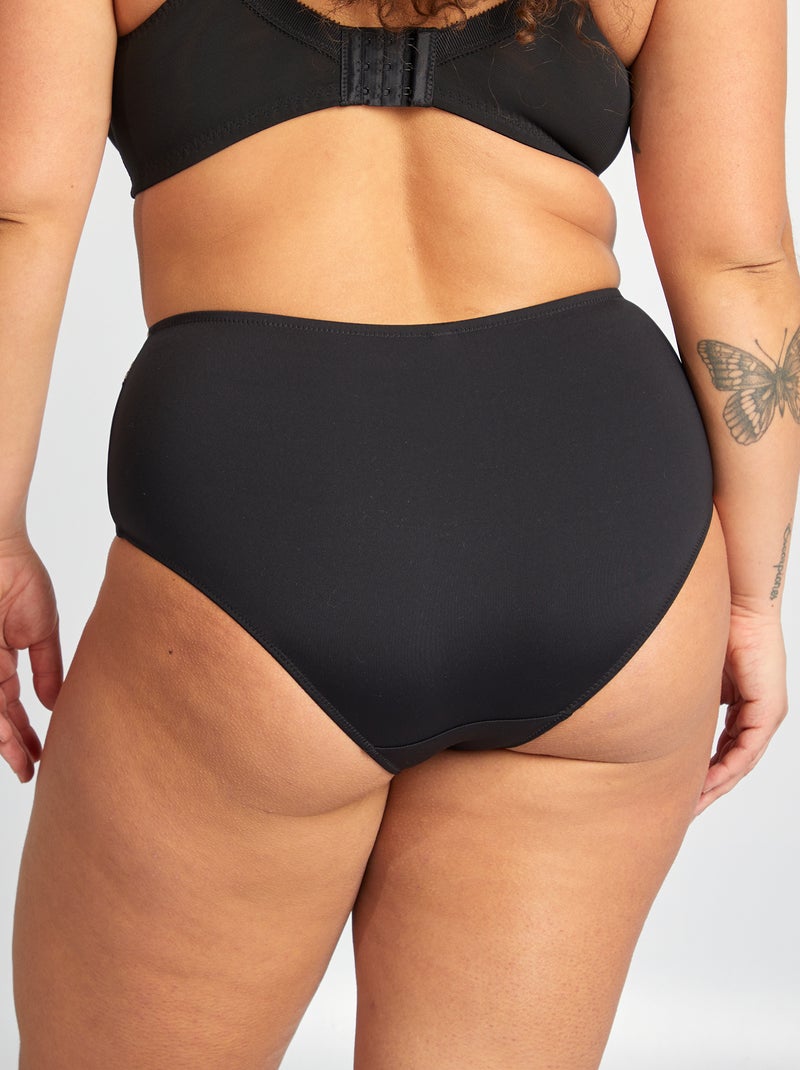 Culotte en microfibre avec broderies noir - Kiabi