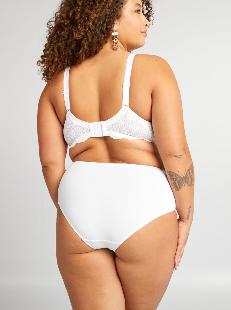 Culotte en microfibre et dentelle blanc - Kiabi
