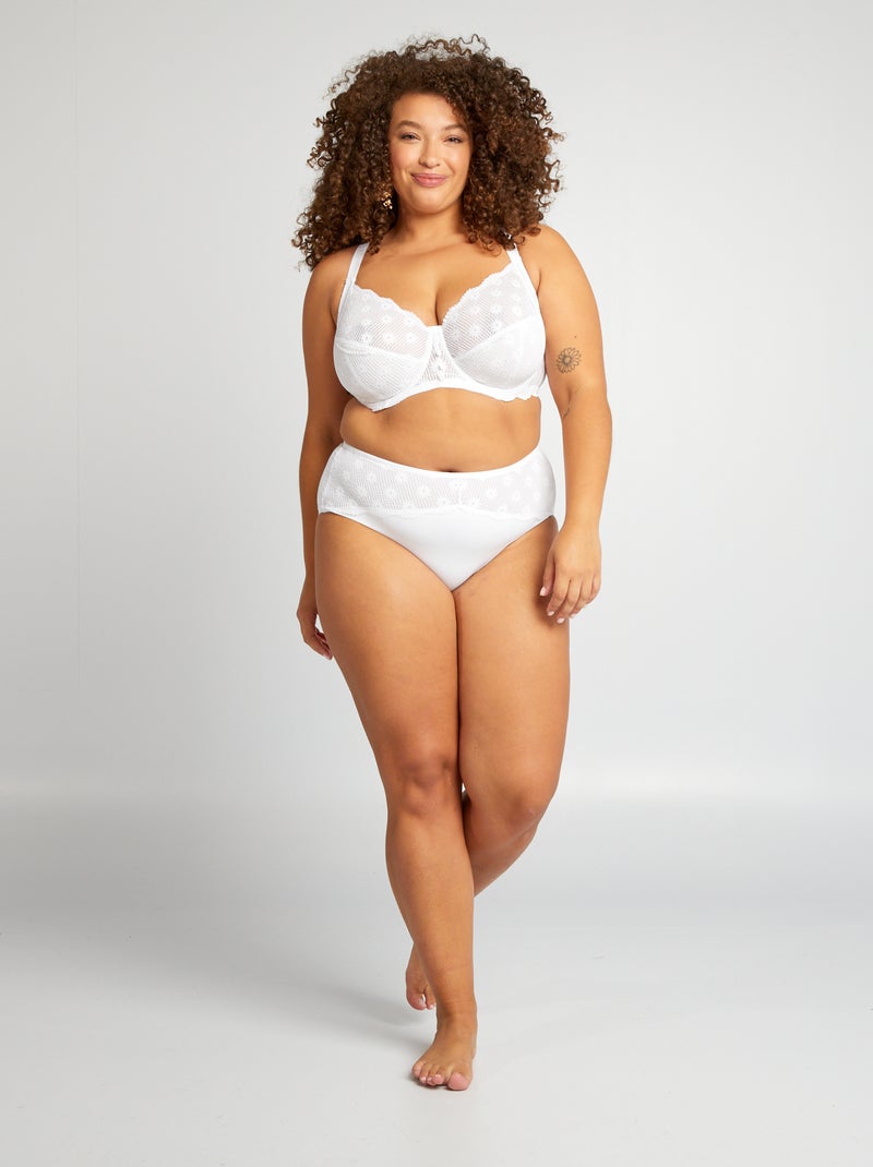 Culotte en microfibre et dentelle blanc - Kiabi