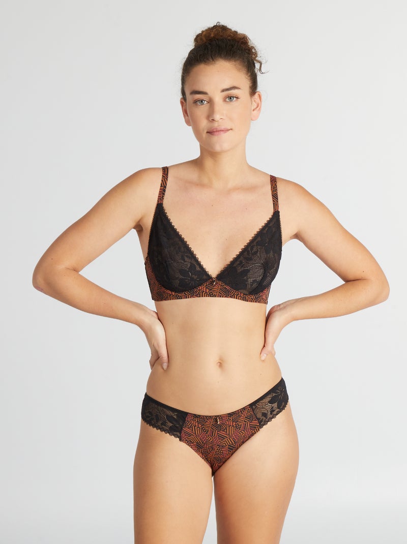 Culotte en microfibre et dentelle 'Envie de Lingerie' Marron - Kiabi