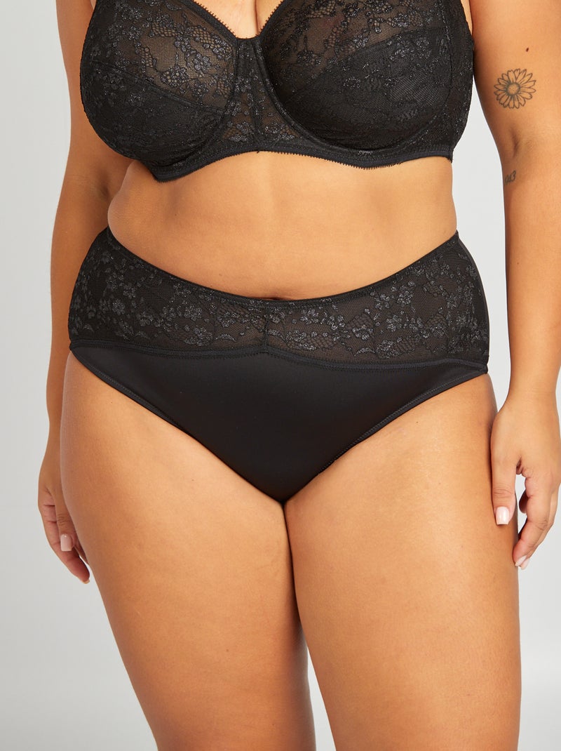Culotte en microfibre et dentelle pailletée noir - Kiabi