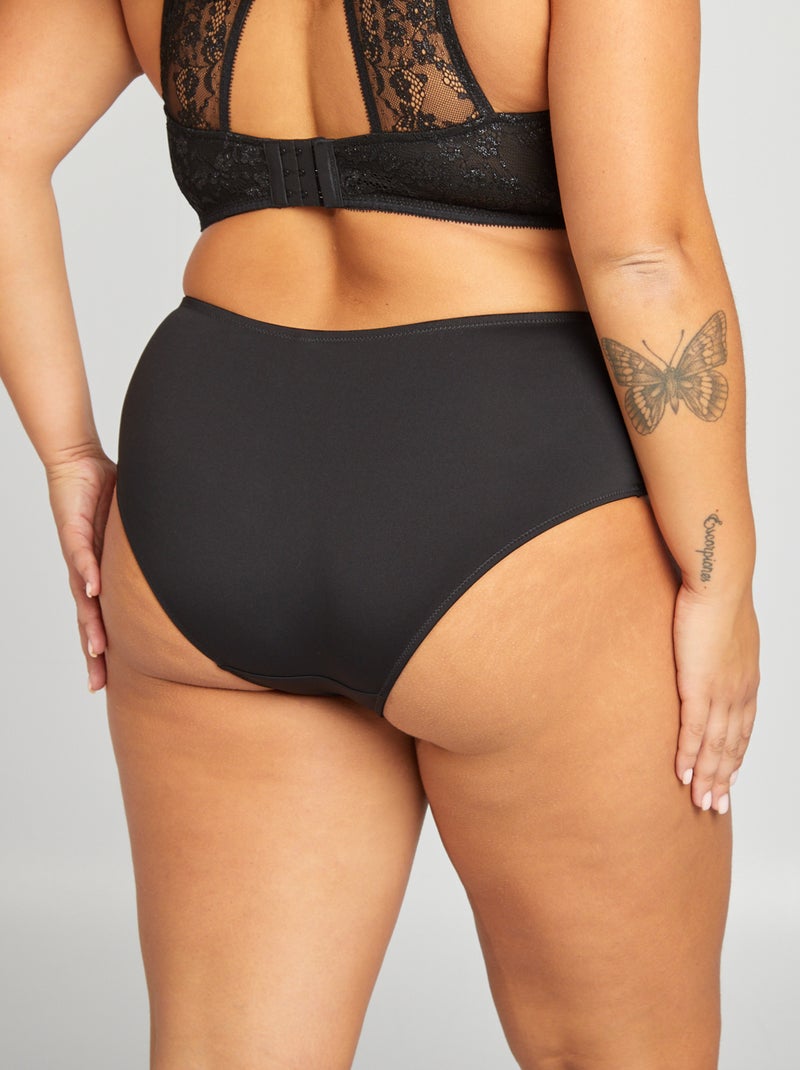 Culotte en microfibre et dentelle pailletée noir - Kiabi