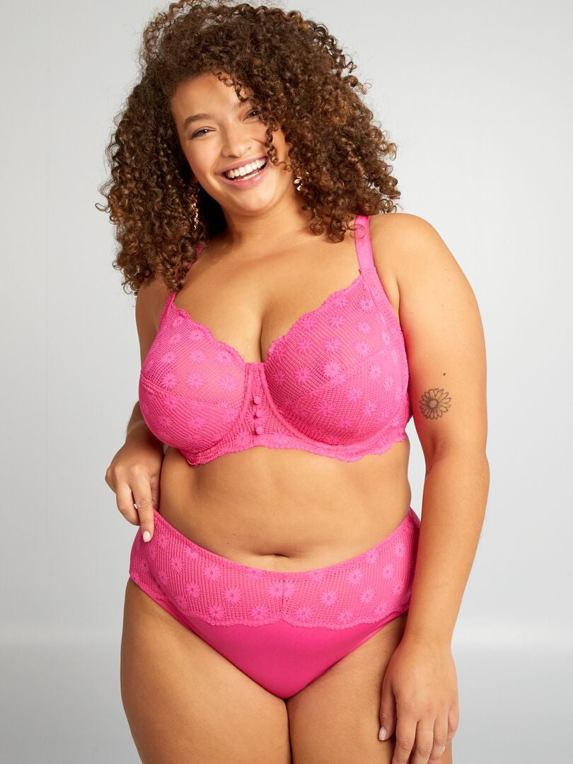 Culotte en microfibre et dentelle Rose - Kiabi