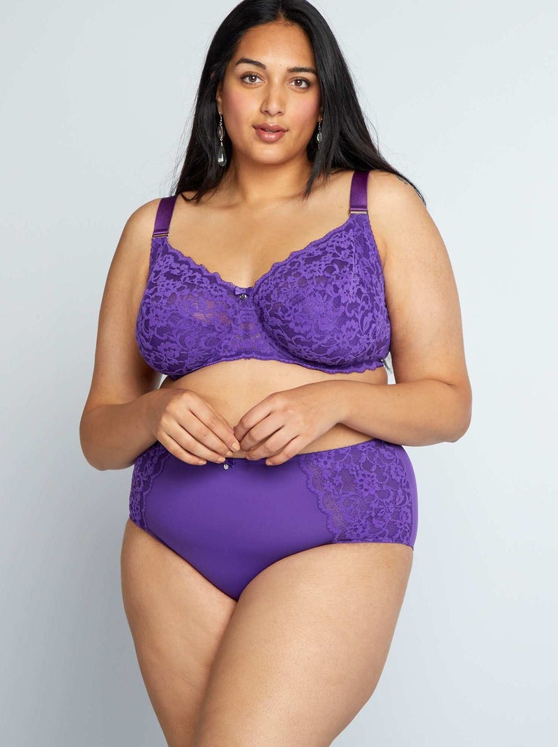 Culotte en microfibre et dentelle Violet - Kiabi