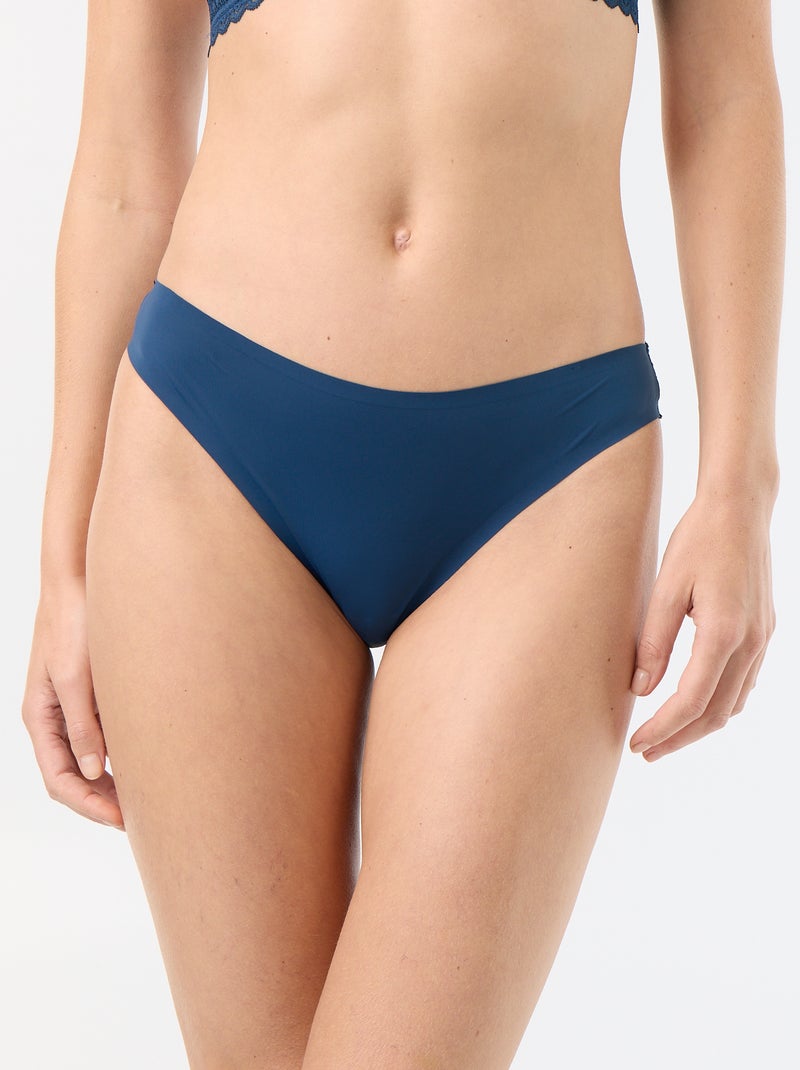 Culotte en microfibre et en dentelle Bleu - Kiabi