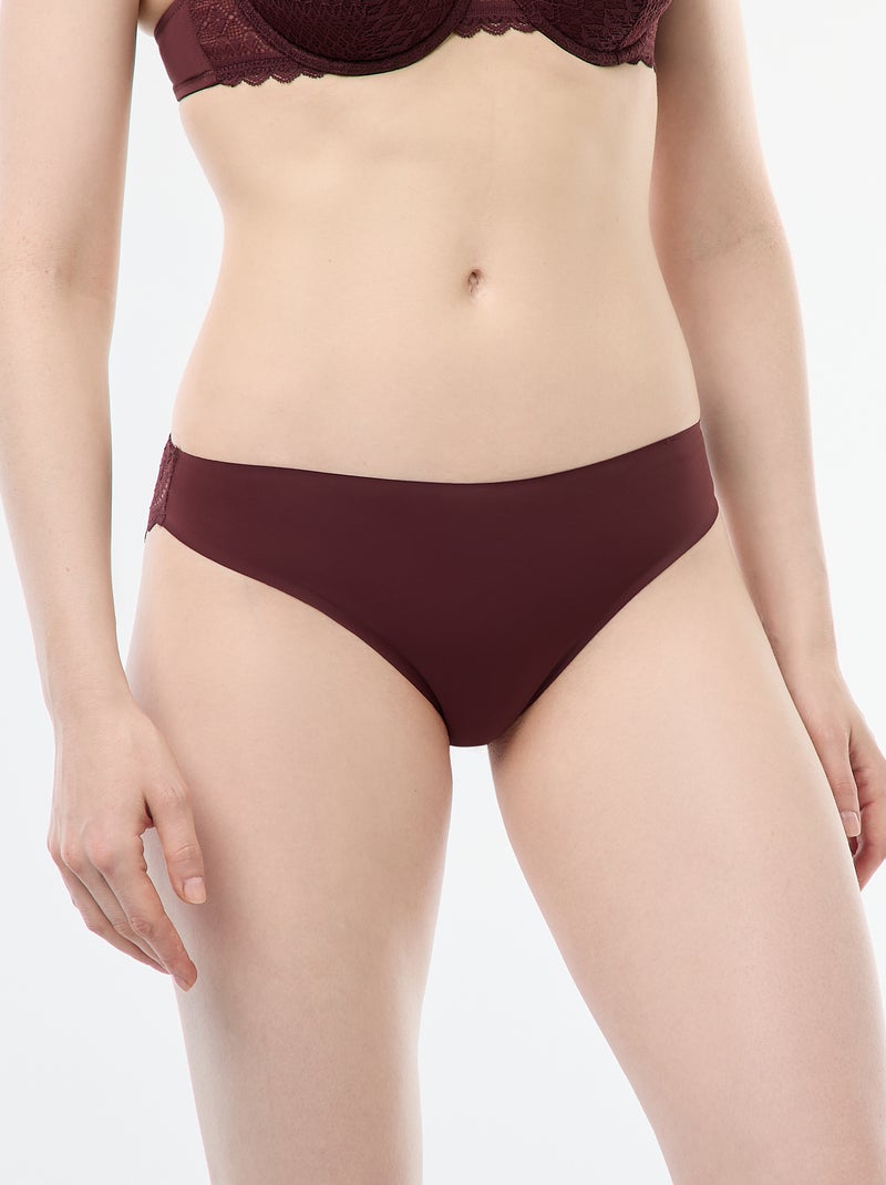 Culotte en microfibre et en dentelle Bordeaux - Kiabi