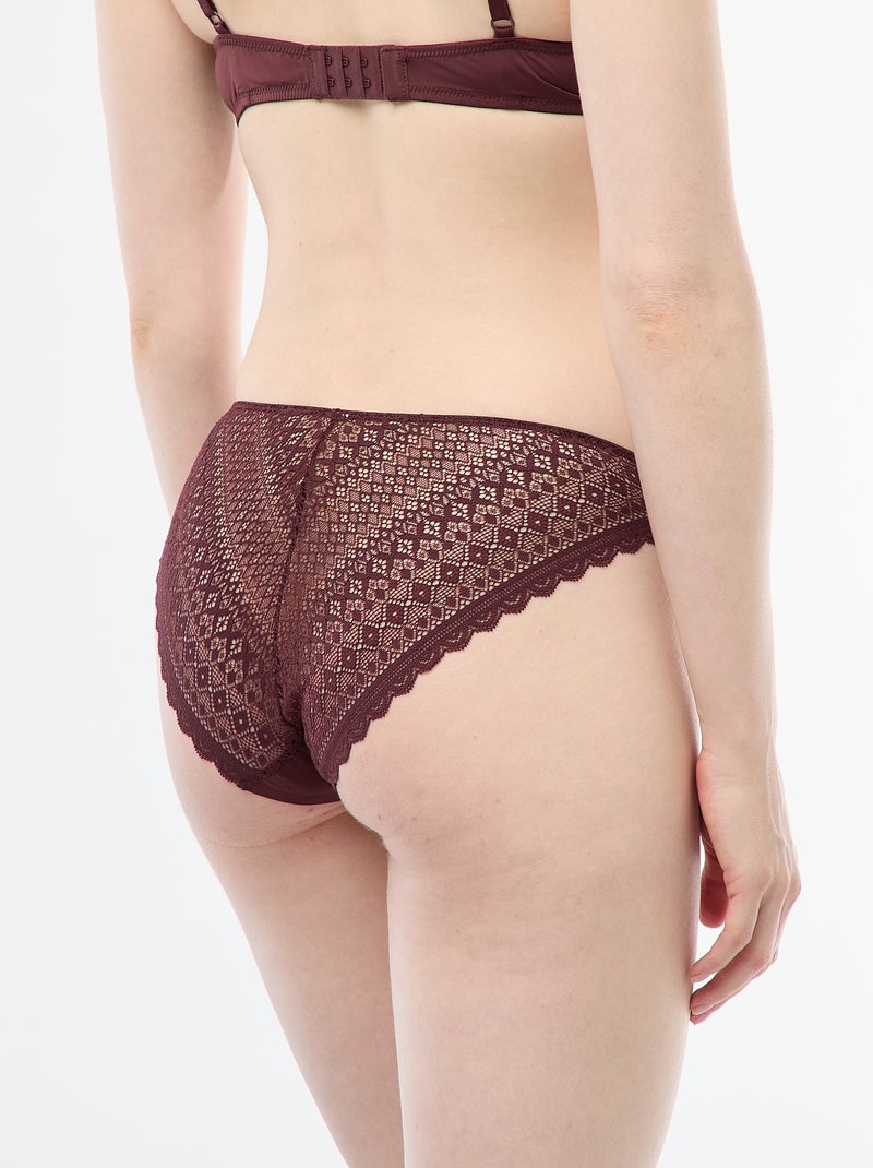 Culotte en microfibre et en dentelle Bordeaux - Kiabi