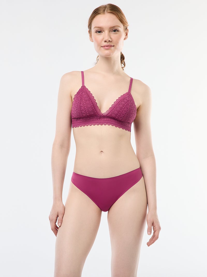 Culotte en microfibre et en dentelle Rose - Kiabi