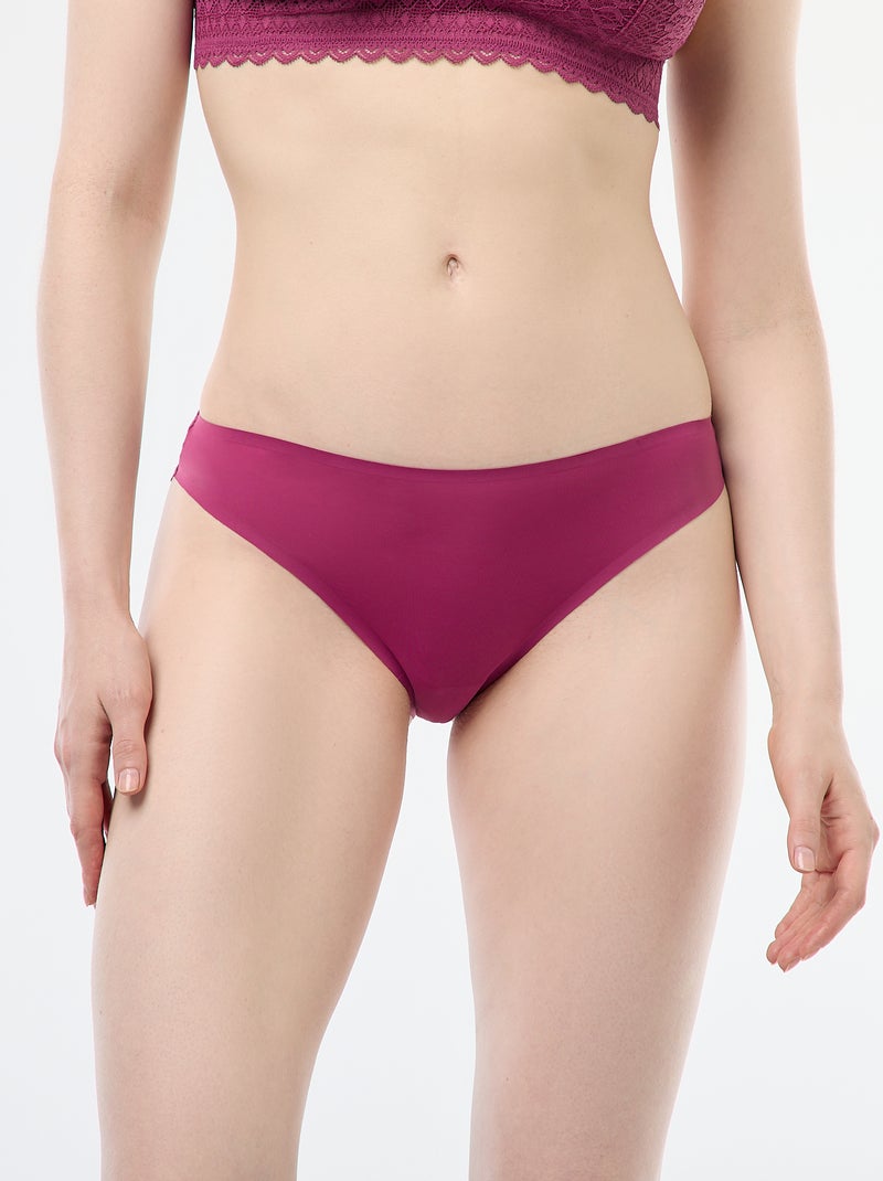 Culotte en microfibre et en dentelle Rose - Kiabi