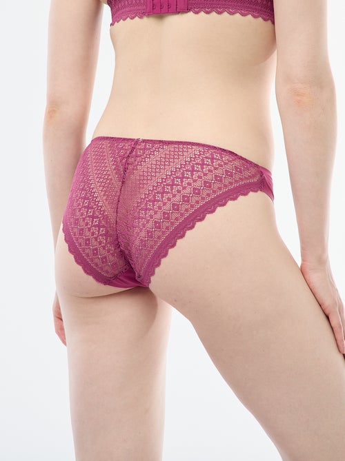 Culotte en microfibre et en dentelle - Kiabi
