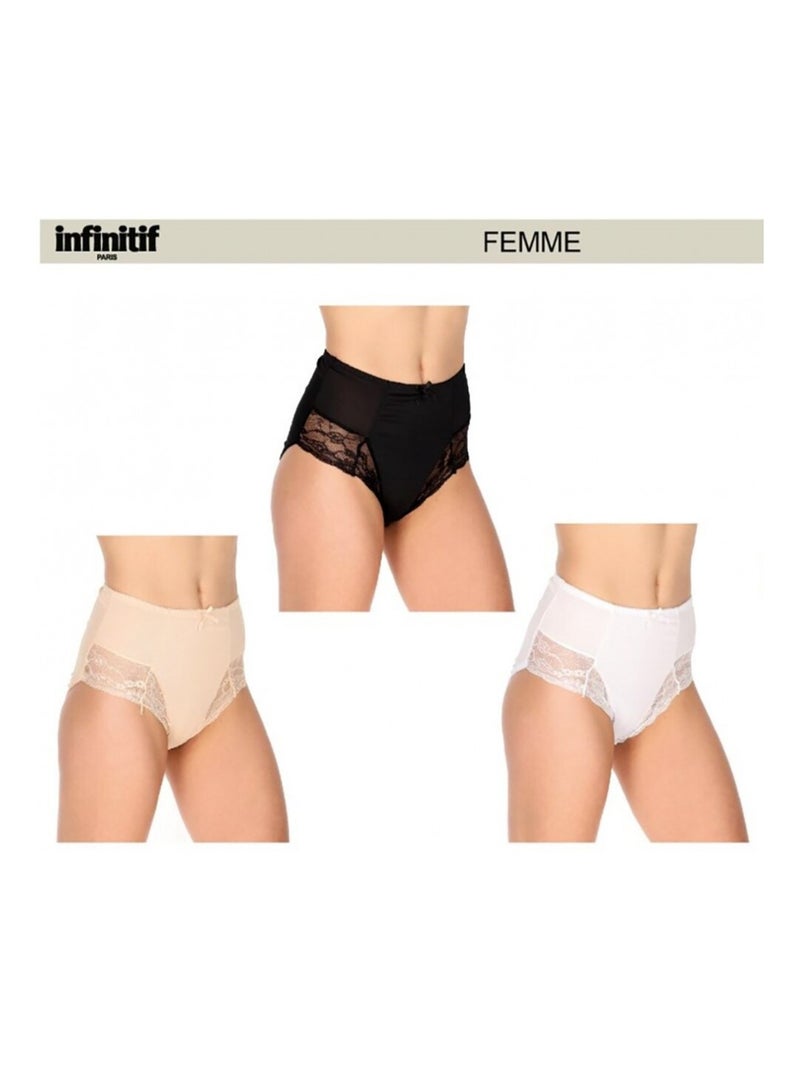 Culotte Femme INFINITIF - Pack de 3 Noir Beige Blanc - Kiabi