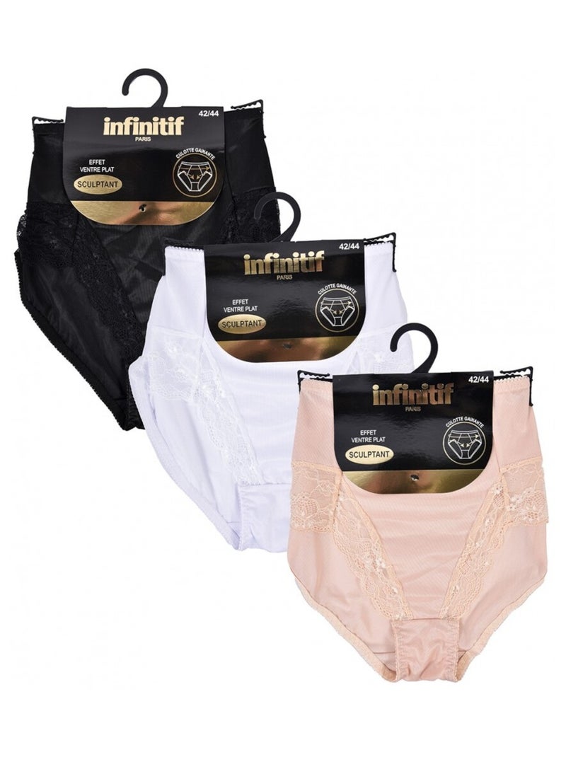 Culotte Femme INFINITIF - Pack de 3 Noir Beige Blanc - Kiabi