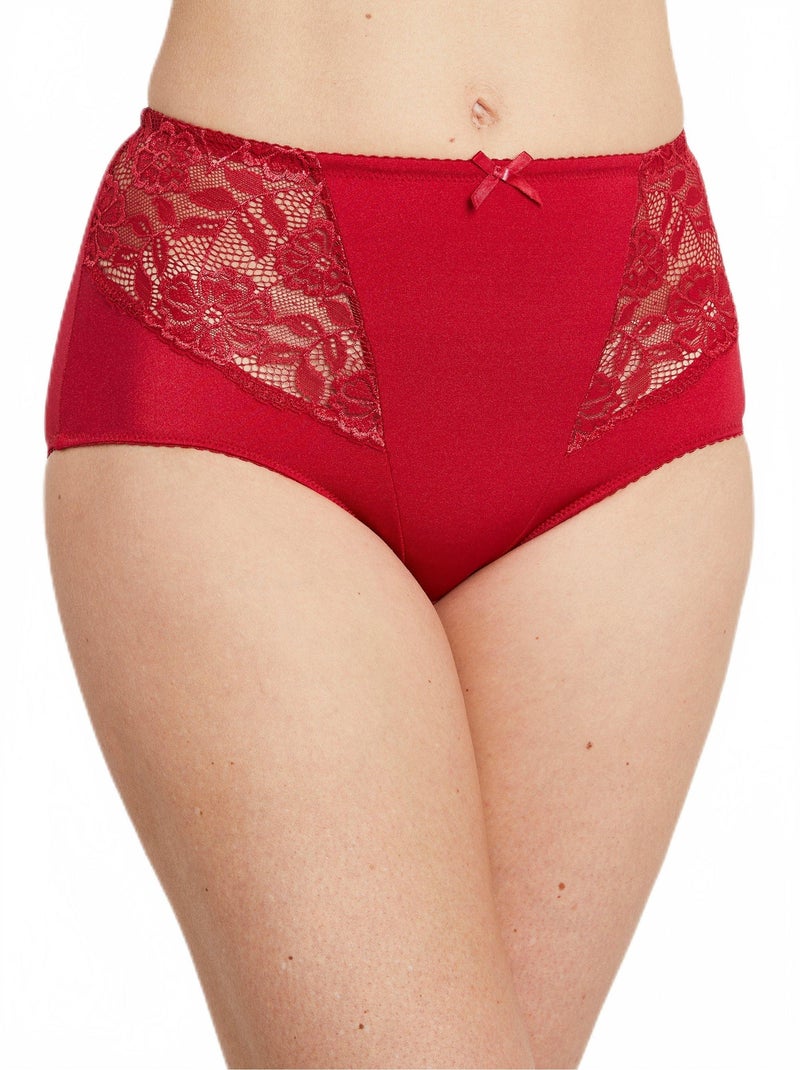 Culotte gainante maille microfibre et dentelle Rouge - Kiabi