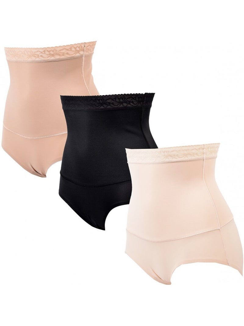 Culotte Gainante Sculptante TRESS Effet AMINCISSANT - Pack de 3 Beige/Noir - Kiabi