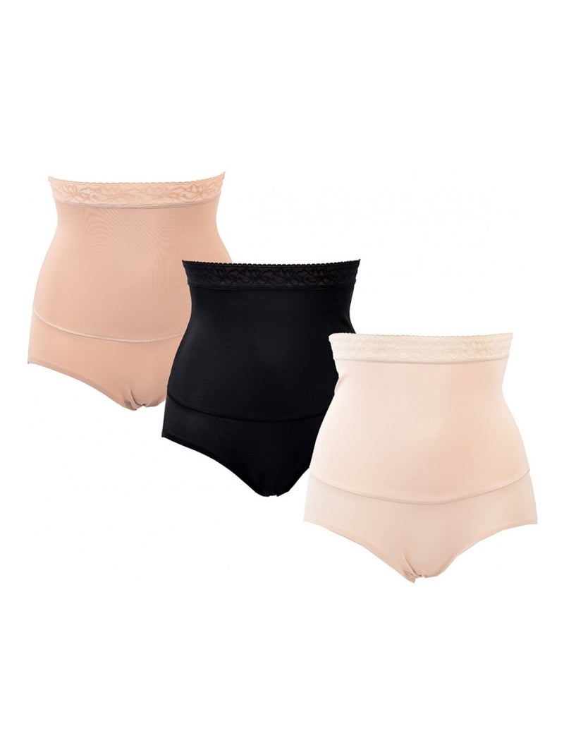 Culotte Gainante Sculptante TRESS Effet AMINCISSANT - Pack de 3 Beige/Noir - Kiabi