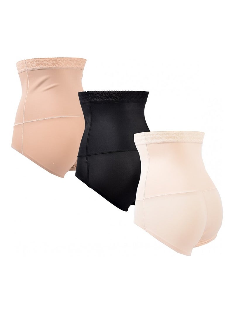 Culotte Gainante Sculptante TRESS Effet AMINCISSANT - Pack de 3 Beige/Noir - Kiabi