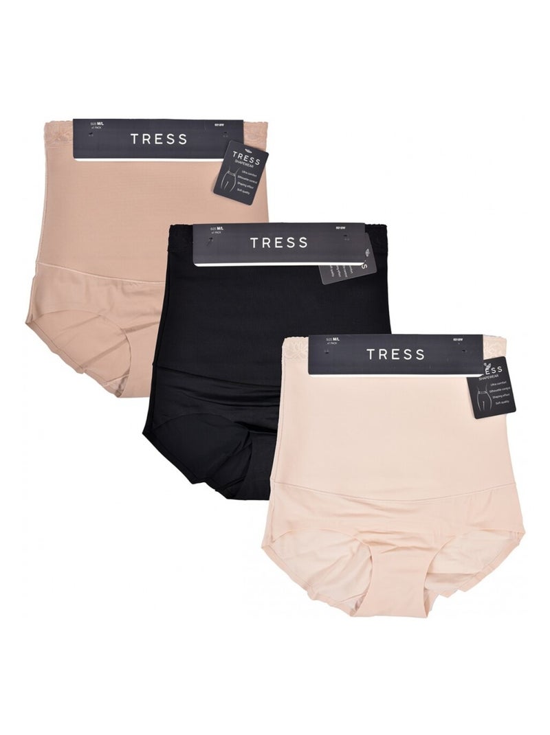 Culotte Gainante Sculptante TRESS Effet AMINCISSANT - Pack de 3 Beige/Noir - Kiabi