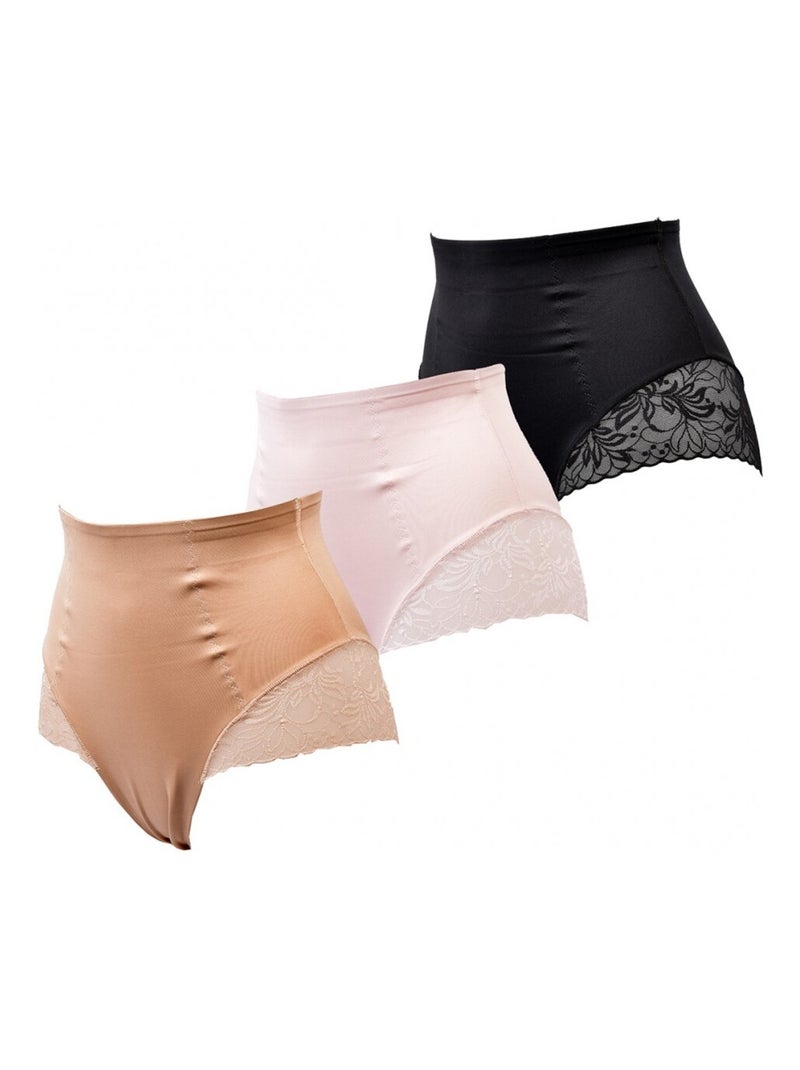 Culotte Gainante Sculptante TRESS Effet AMINCISSANT - Pack de 3 Noir Beige - Kiabi