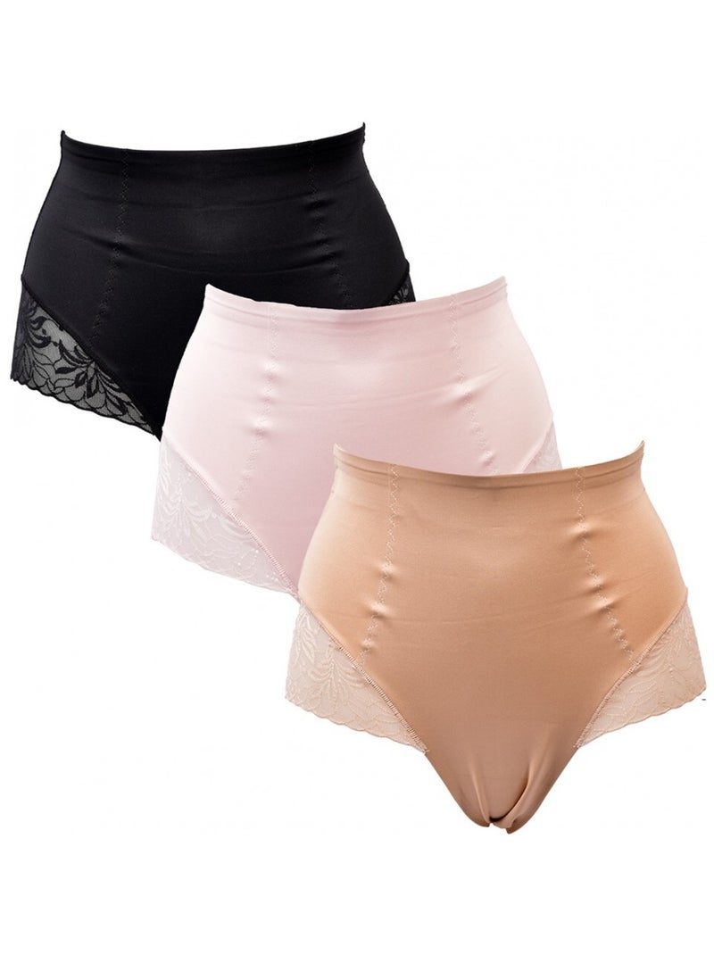 Culotte Gainante Sculptante TRESS Effet AMINCISSANT - Pack de 3 Noir Beige - Kiabi