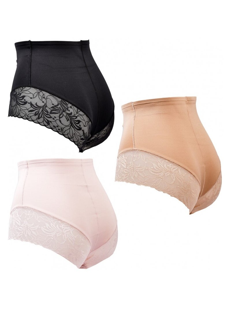 Culotte Gainante Sculptante TRESS Effet AMINCISSANT - Pack de 3 Noir Beige - Kiabi