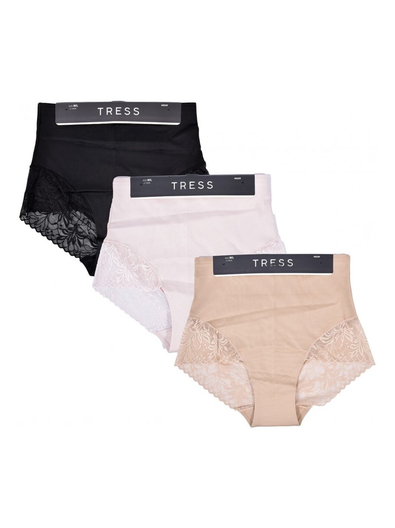 Culotte Gainante Sculptante TRESS Effet AMINCISSANT - Pack de 3 Noir Beige - Kiabi